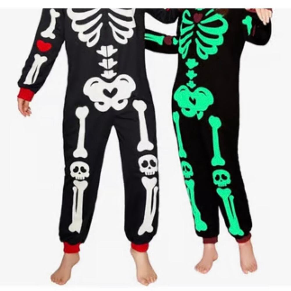 NWT OLAOLA Unisex Skeleton Glow in Dark Cosplay Halloween Costume Pajamas Sz L
